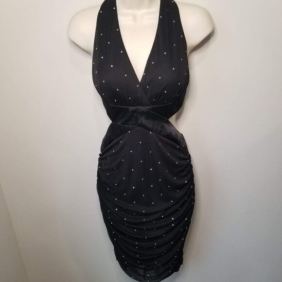 Small Morgan & Co Black Criss Cross Bodycon with studs - Picture 1 of 8